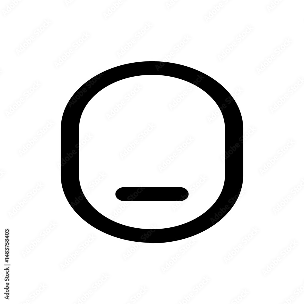 Poster a simple black outline of a rounded rectangle shape with a short horizontal line inside the shape ce