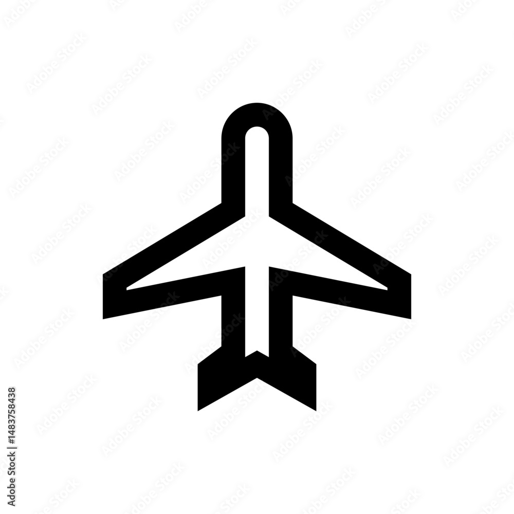 Poster black and white airplane icon with bold outlines and a simple design on a white background image vie