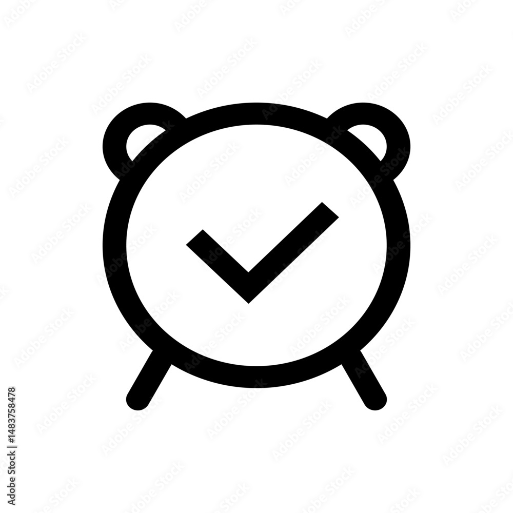 Poster an alarm clock with a check mark in the center indicating that the task is completed on time exactly