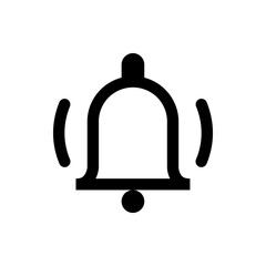 Illustration of a black bell with curved lines indicating ringing or vibration on a white background