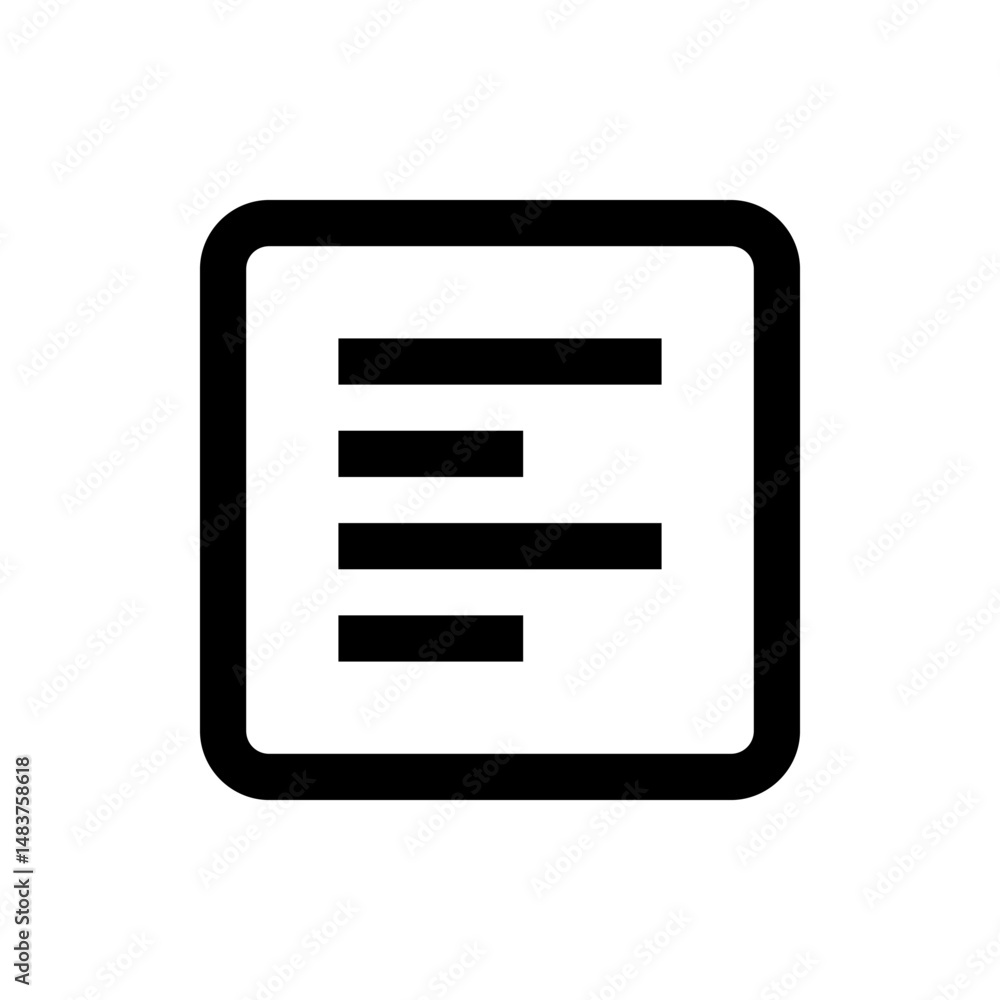 Poster black outlined square containing four horizontal lines of varying lengths representing text layout