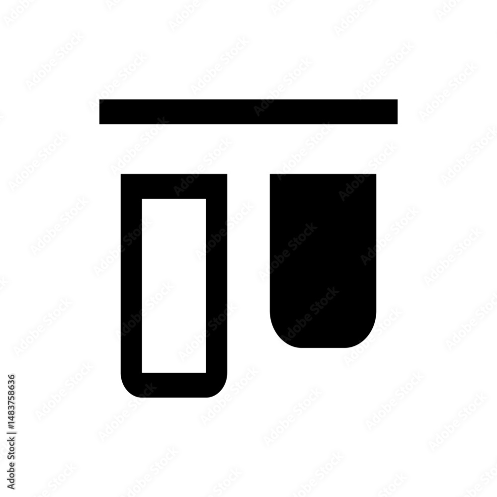 Poster illustration of a horizontal bar above a hollow rectangle and a filled rectangle with rounded bottom