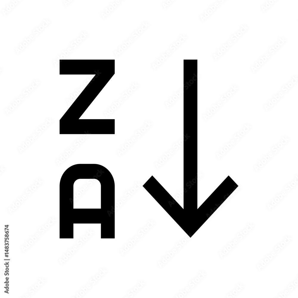 Poster z to a sorting icon with a downward arrow indicating descending order for data arrangement shown cle