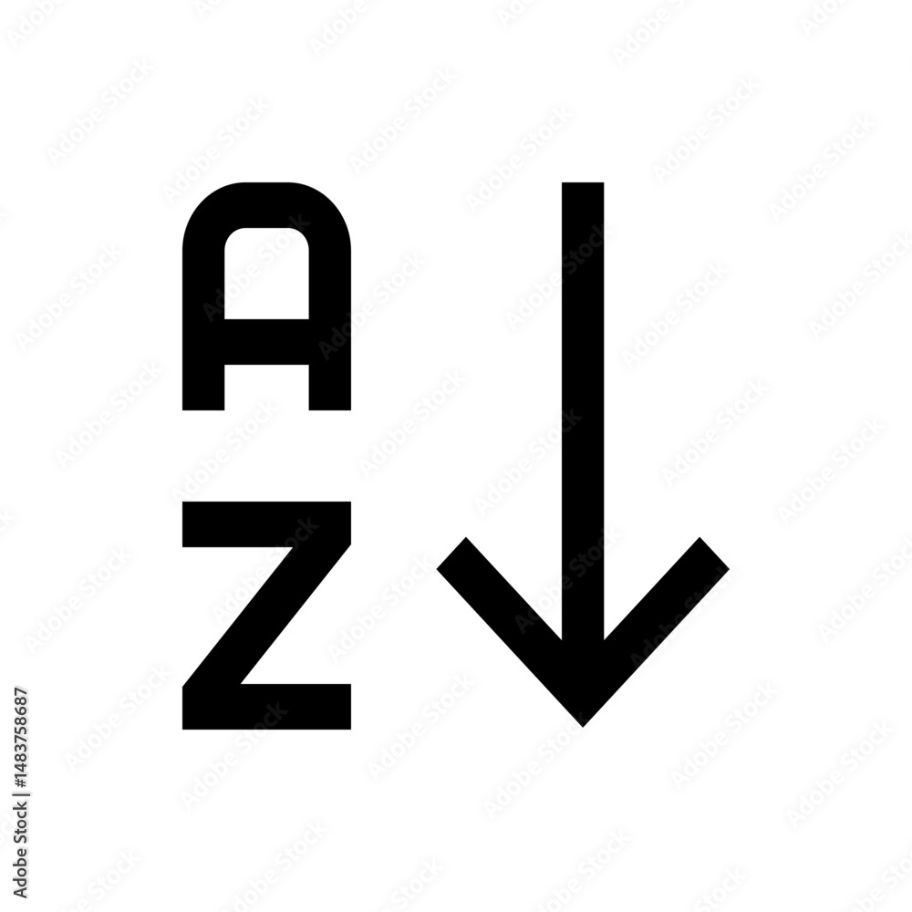 Poster alphabetical descending order icon showing a to z and a downward pointing arrow in black color on wh