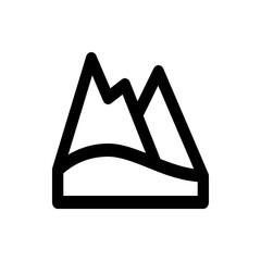 Illustration of a mountain range with two peaks and a curved base in a minimalist black outline style design