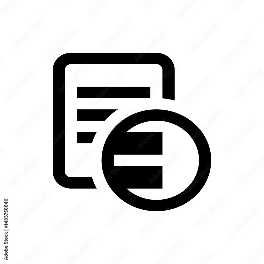 Poster Black document icon with horizontal lines and a circle overlapping the bottom right corner of the document