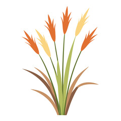 Isolated orange flower, a vibrant floral design element, with a hint of green leaf and stem