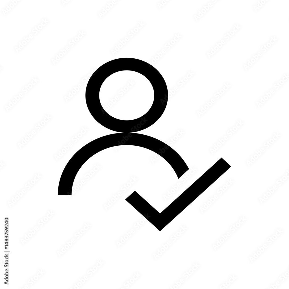 Poster black outline of a person icon with a check mark indicating approval and confirmation of the profile