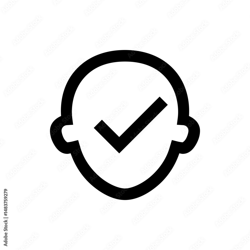 Aufkleber outline of a head with ears and a check mark inside the head indicating approval or completion symbo