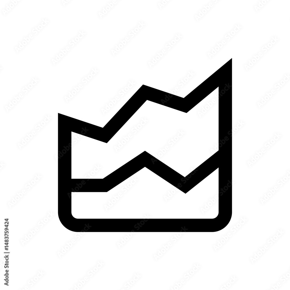 Poster black outline of a graph showing an upward trend with peaks and valleys enclosed in a rounded square