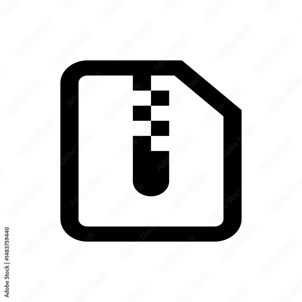Poster illustration of a document with a zipper running down the middle in black and white simple design st