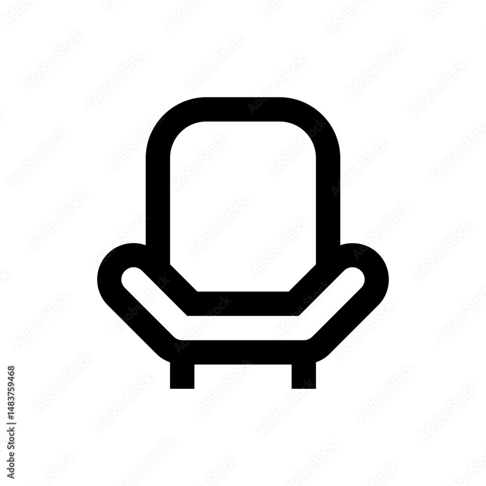 Poster simple black outline of a chair with rounded edges and short legs on a white background in a minimal