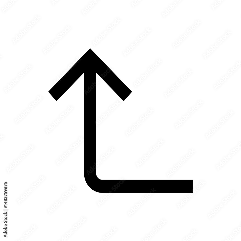 Poster black arrow pointing up and to the right forming an l shape on a white background in simple graphic 