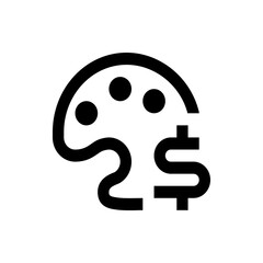 Illustration of a black art palette with three paint spots next to a dollar sign on a white background