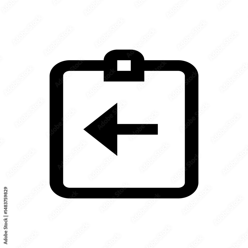 Poster clipboard icon with a left arrow indicating back navigation or previous page direction precisely sho