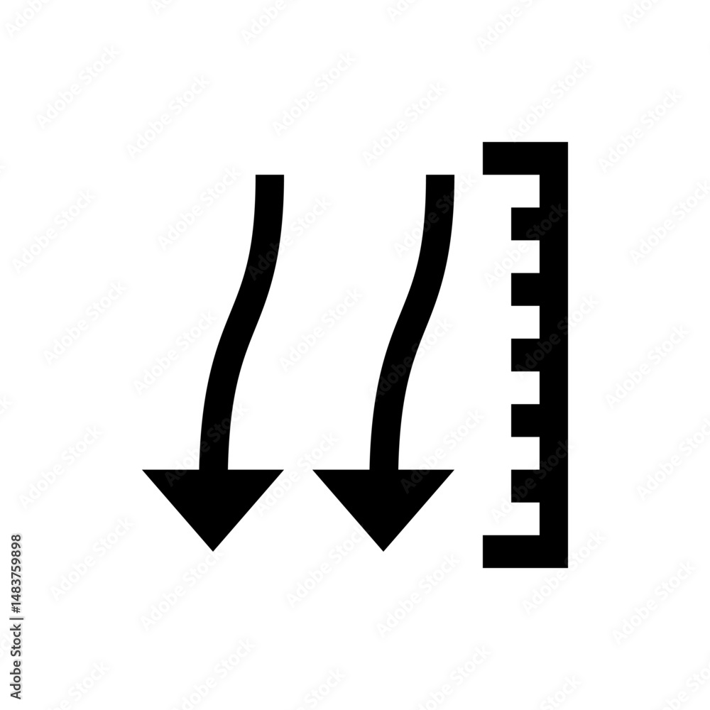 Poster illustration of two curved arrows pointing down next to a vertical bar with horizontal segments, sim