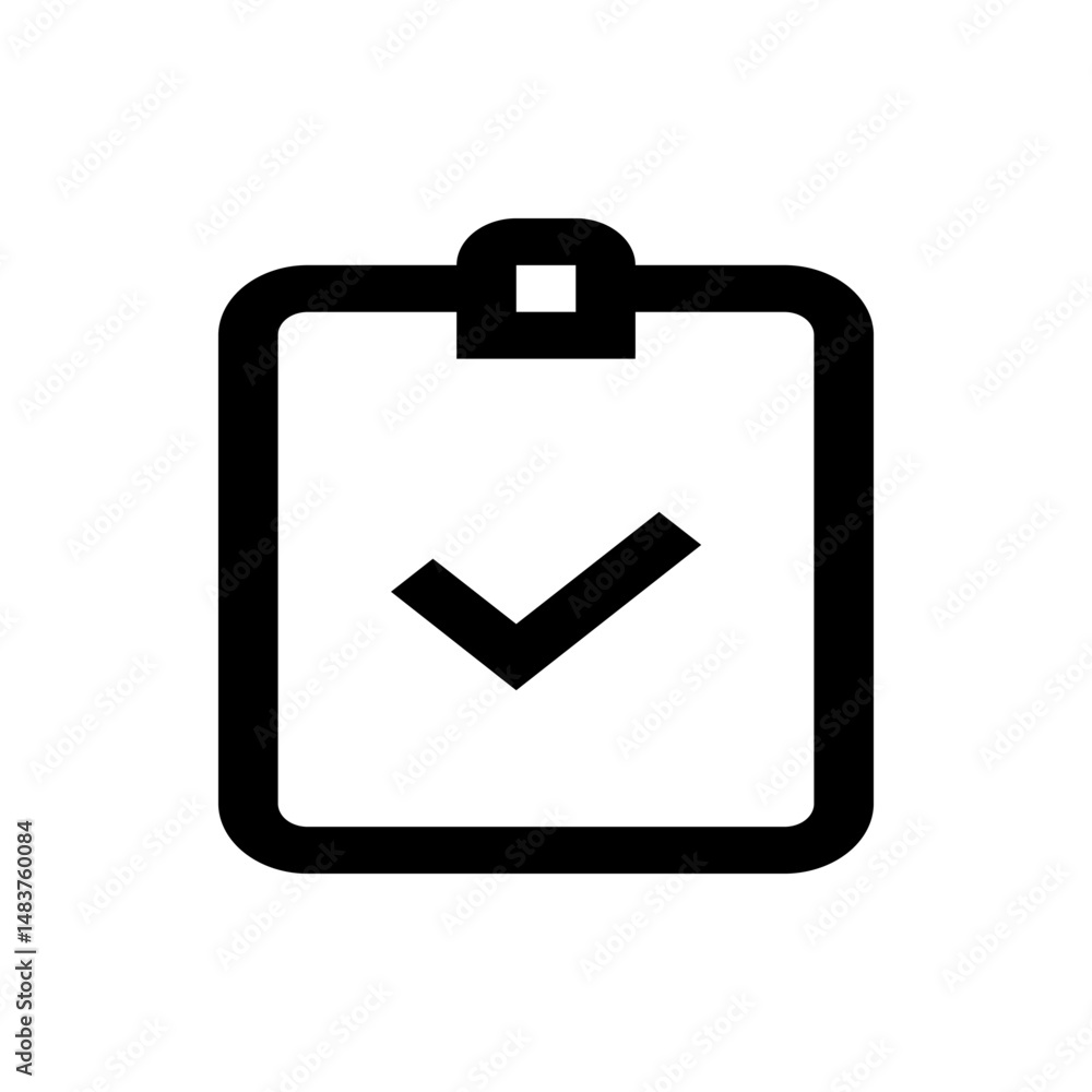 Aufkleber a simple black and white icon of a clipboard with a check mark indicating completion or approval tas