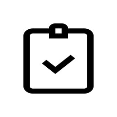 A simple black and white icon of a clipboard with a check mark indicating completion or approval task