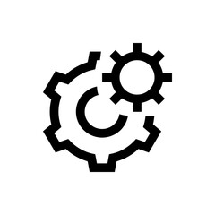 Illustration of two interlocking gears in black and white representing mechanical processes and engineering