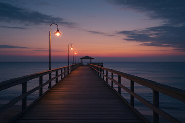 Fototapeta premium Sunset glowing over a pier.