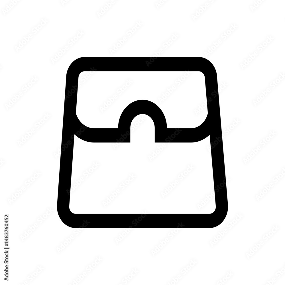 Poster illustration of a simple outlined handbag with a rounded clasp and a rectangular body design in blac