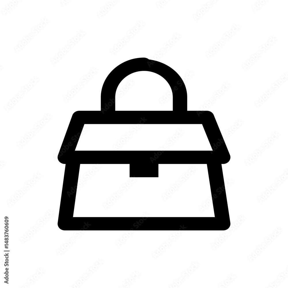 Poster illustration of a simple black and white handbag with a handle and a rectangular closure flap design