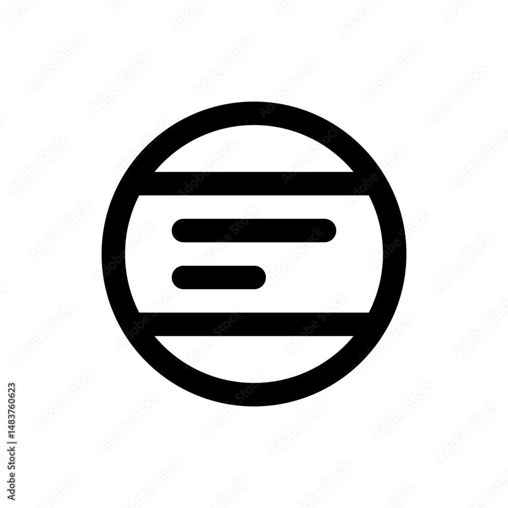 Poster black circle containing horizontal lines of varying lengths representing text or data inside the sha