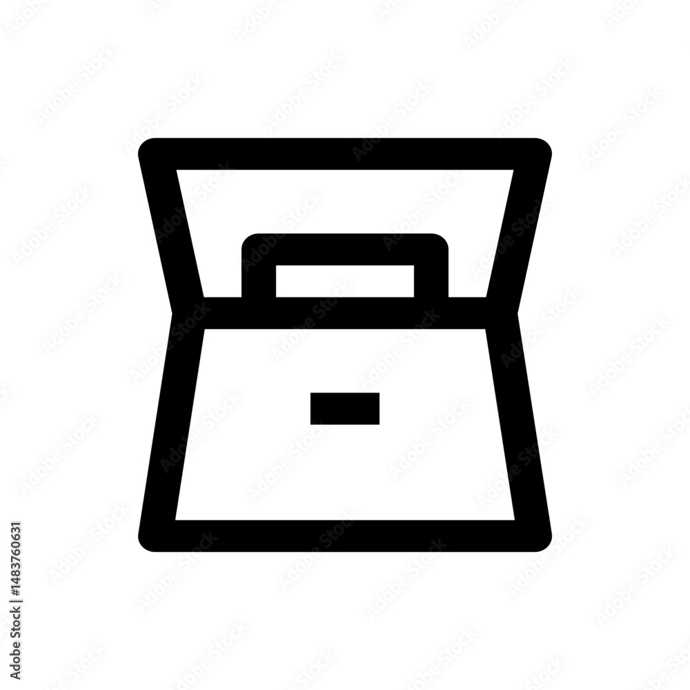 Poster Illustration of a simple black and white handbag with a handle and a small rectangular clasp closure design