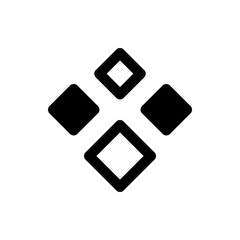 Illustration of four diamond shapes arranged in a symmetrical pattern with black and white fill design