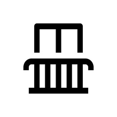 Illustration of a black abstract structure featuring vertical bars and horizontal elements in a simple design