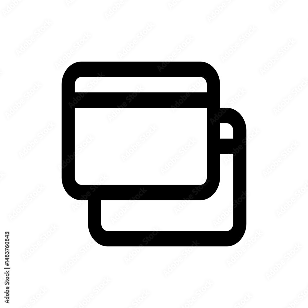 Poster illustration of two rectangular cards stacked slightly offset with rounded corners in a simple outli