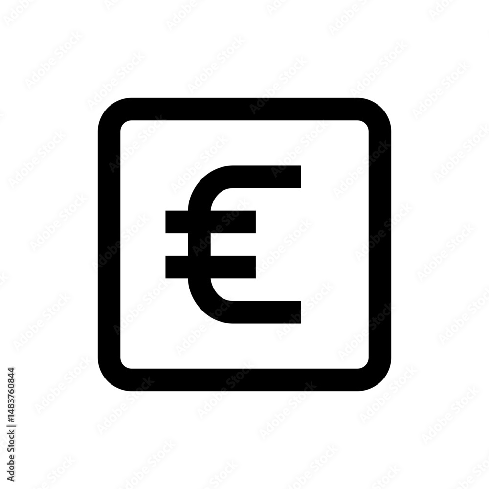 Poster black euro symbol with two horizontal lines inside a rounded square shape on a white background desi