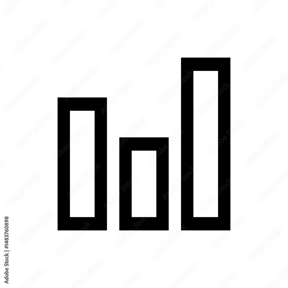 Poster black outlined bar graph with three bars of varying heights representing data visualization chart de