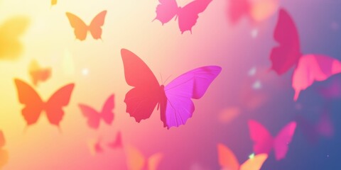 abstract background with glowing butterfly shapes, light pink and pastel yellow hues, delicate and celebratory design