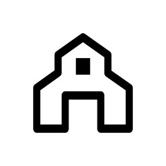 Illustration of a simple barn outline with a square window and a gabled roof on a white background image