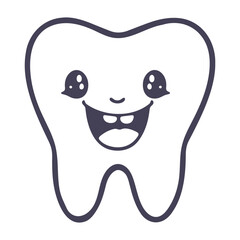 tooth, dental icon, happy, smiling, black and white, minimalist, vector illustration
