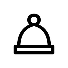 Illustration of a simple winter hat with a pompom on top and a brim at the bottom in black and white color
