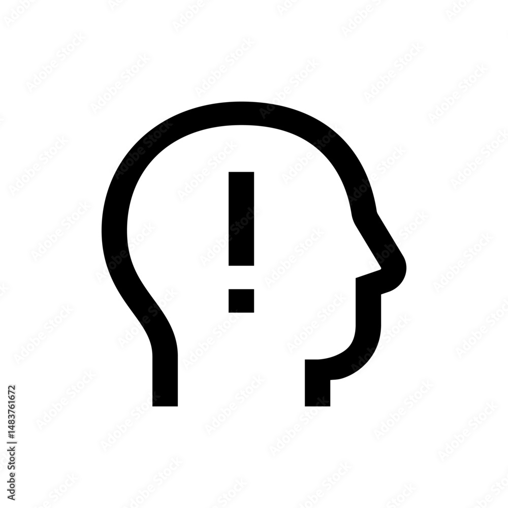Poster outline of a head with an exclamation point inside representing an alert or important information in