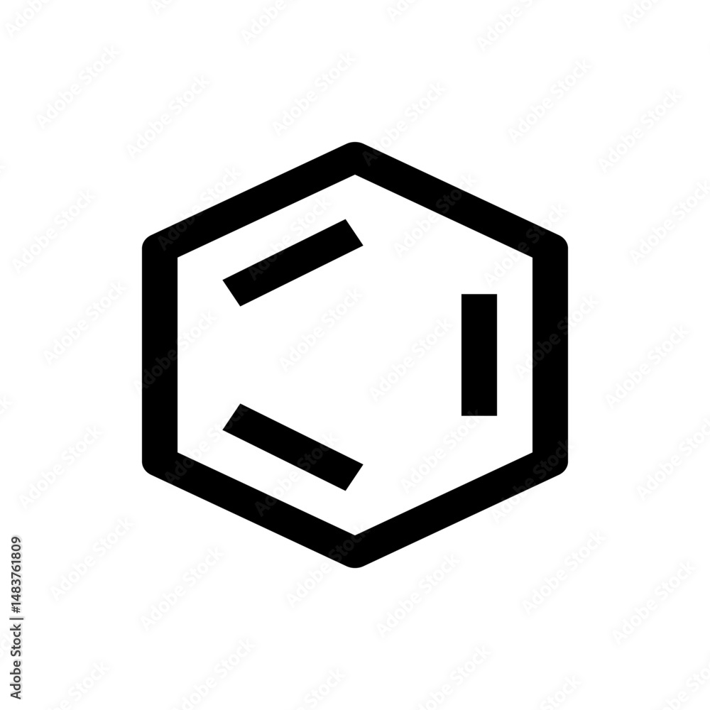 Poster black outline of a hexagon shape with three black rectangles inside on a white background simple gra