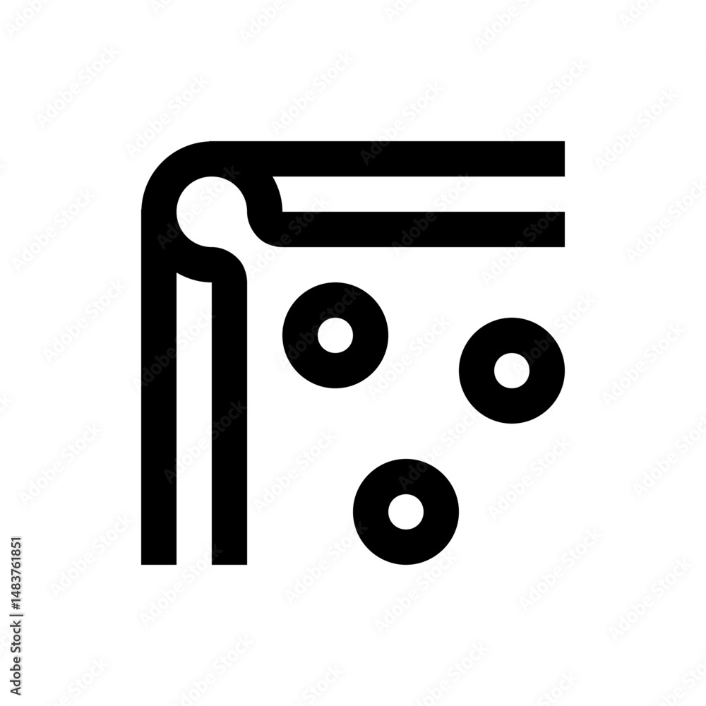 Aufkleber illustration of a corner element with parallel lines and three circles in a minimalist black and whi