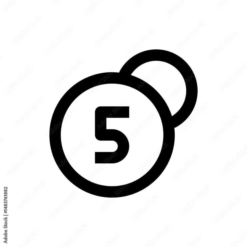 Poster illustration of a stylized number five inside a circle with a smaller circle attached at the top rig
