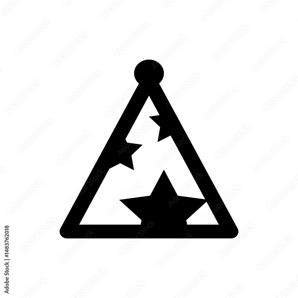 Poster black outline of a triangular pendant with a circle on top and stars inside the triangle shape desig