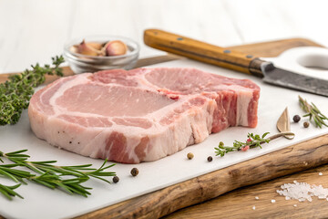 Fototapeta premium Raw Pork Chop on Cutting Board
