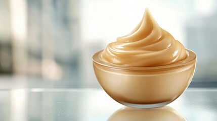 Creamy Swirl Dessert Temptation in a Bowl of Golden Delight Sweetness and Smooth Texture Feast