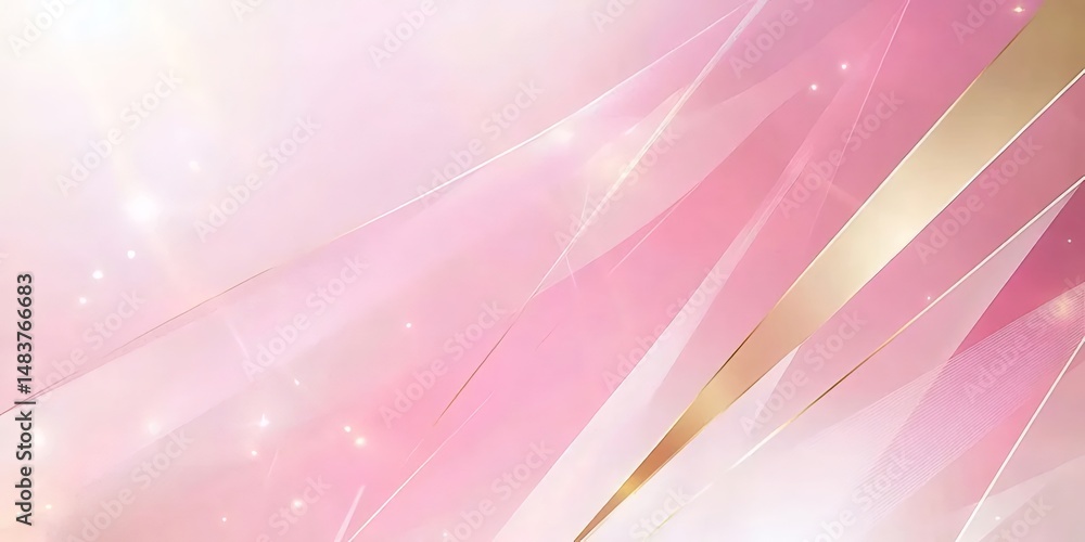 Poster 柔らかいピンクと黄金の抽象的な背景に、輝く光線と流れるラインが交差し、優雅さと豪華さを表現