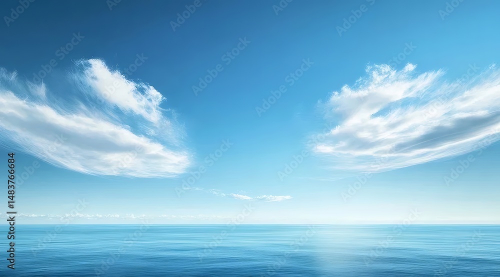 Aufkleber 穏やかな青い空に浮かぶ白い雲とキラキラ光る海の広大な風景 静寂と楽観主義に満ちた開放感のある眺め