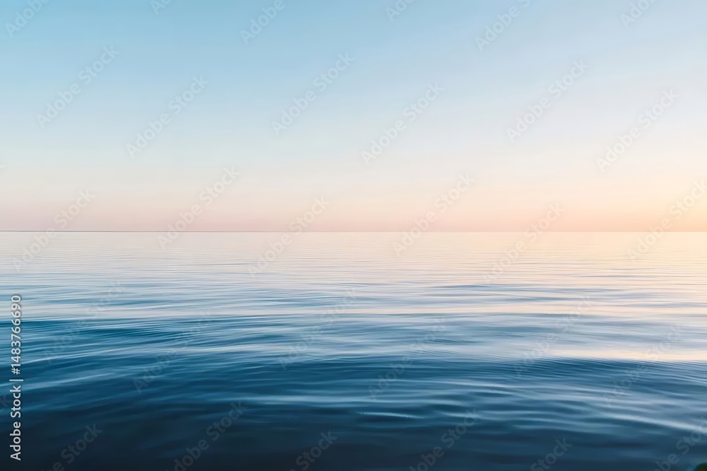 Aufkleber 穏やかな海の風景 青い水と空と夕日の光が美しい水平線の眺め 背景はぼやけているミニマリスト