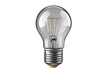 Obraz premium Clear lightbulb with silver base and filaments isolated on black background close up