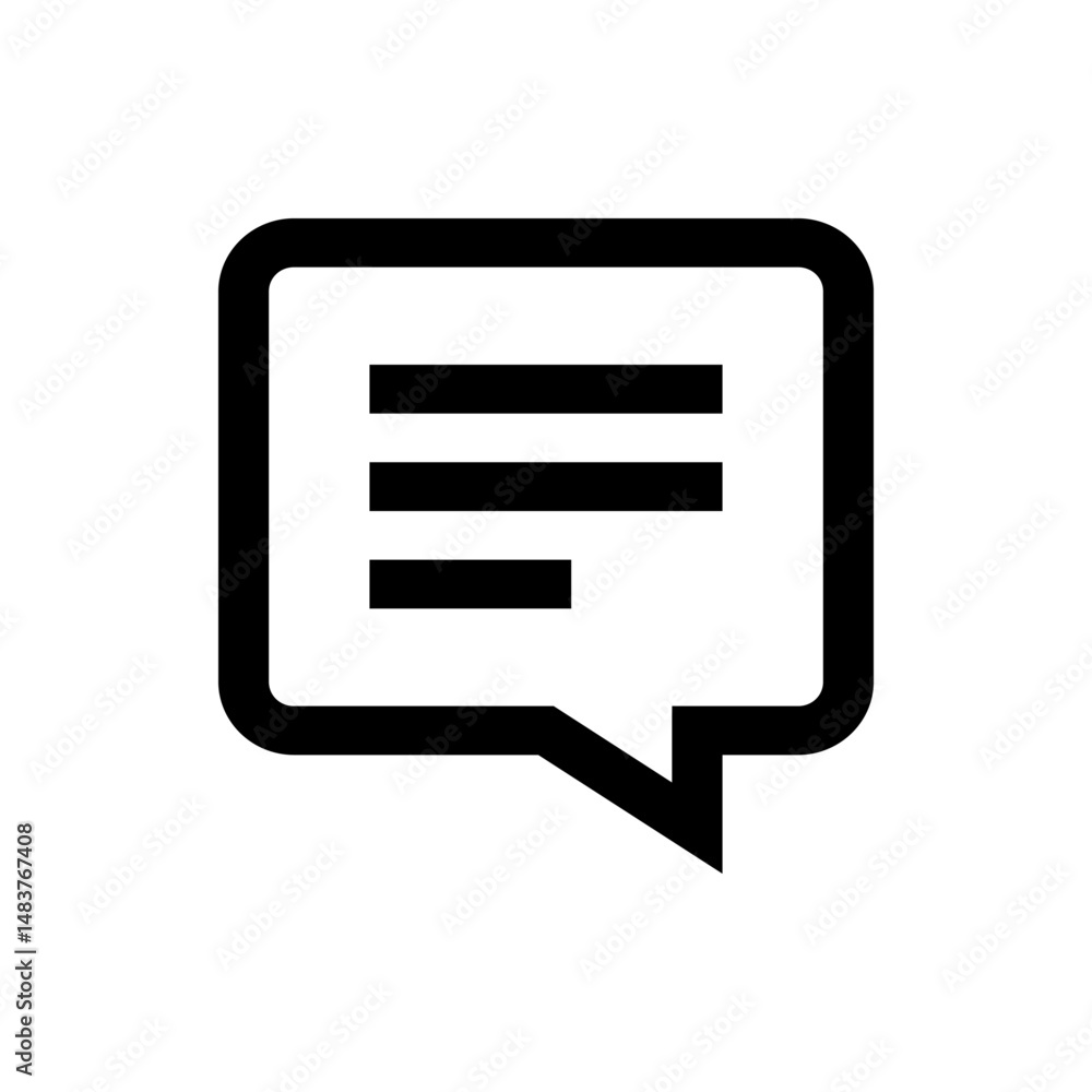 Poster illustration of a speech bubble with rounded corners and three horizontal lines inside representing 