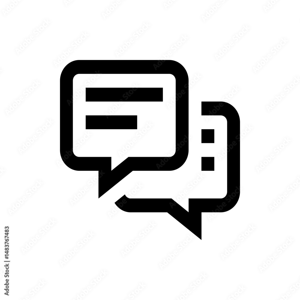 Poster two overlapping speech bubbles with text and dots representing a conversation or communication icon